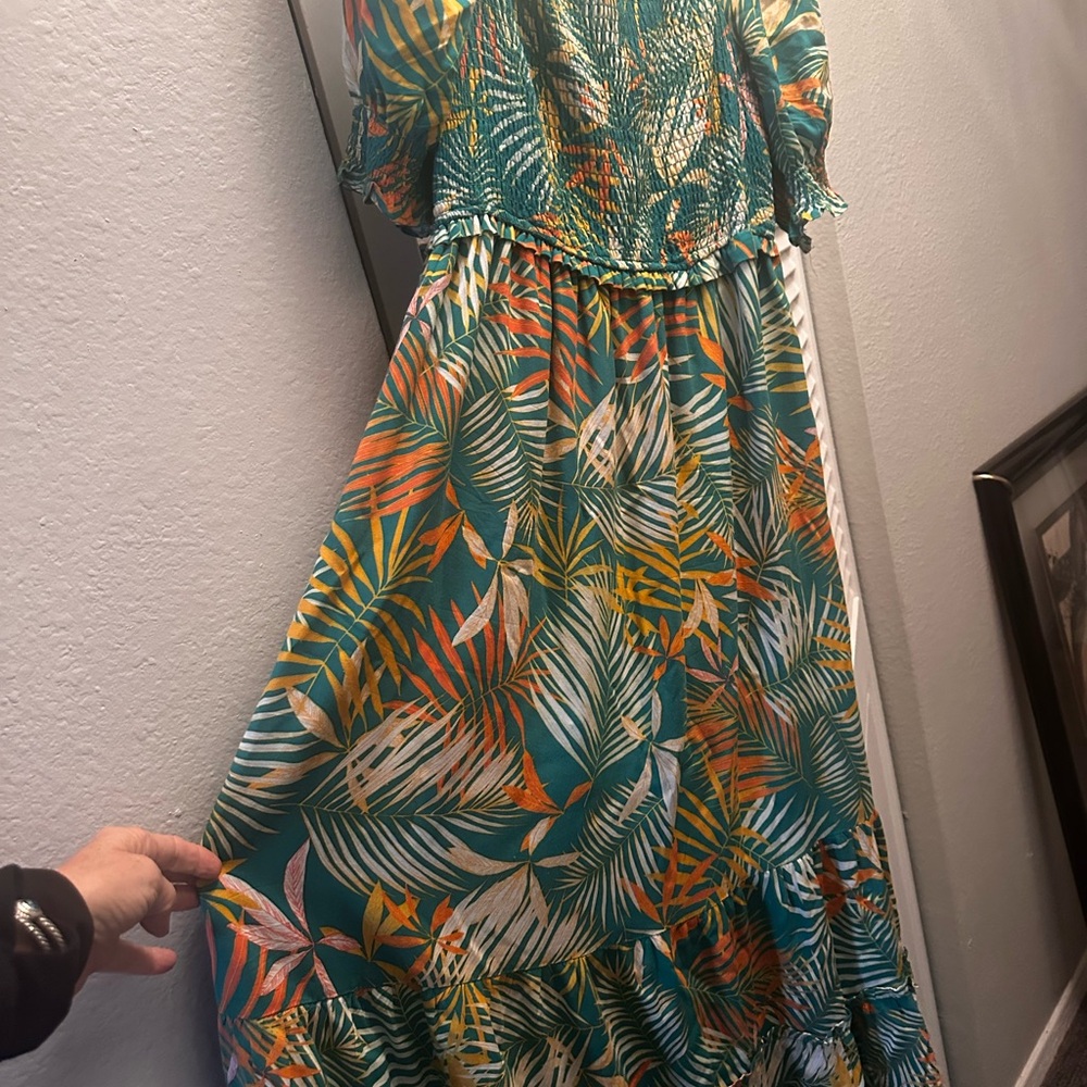 Betsey Johnson Green Sundress with Flutter Sleeves and Off the Shoulder Neckline